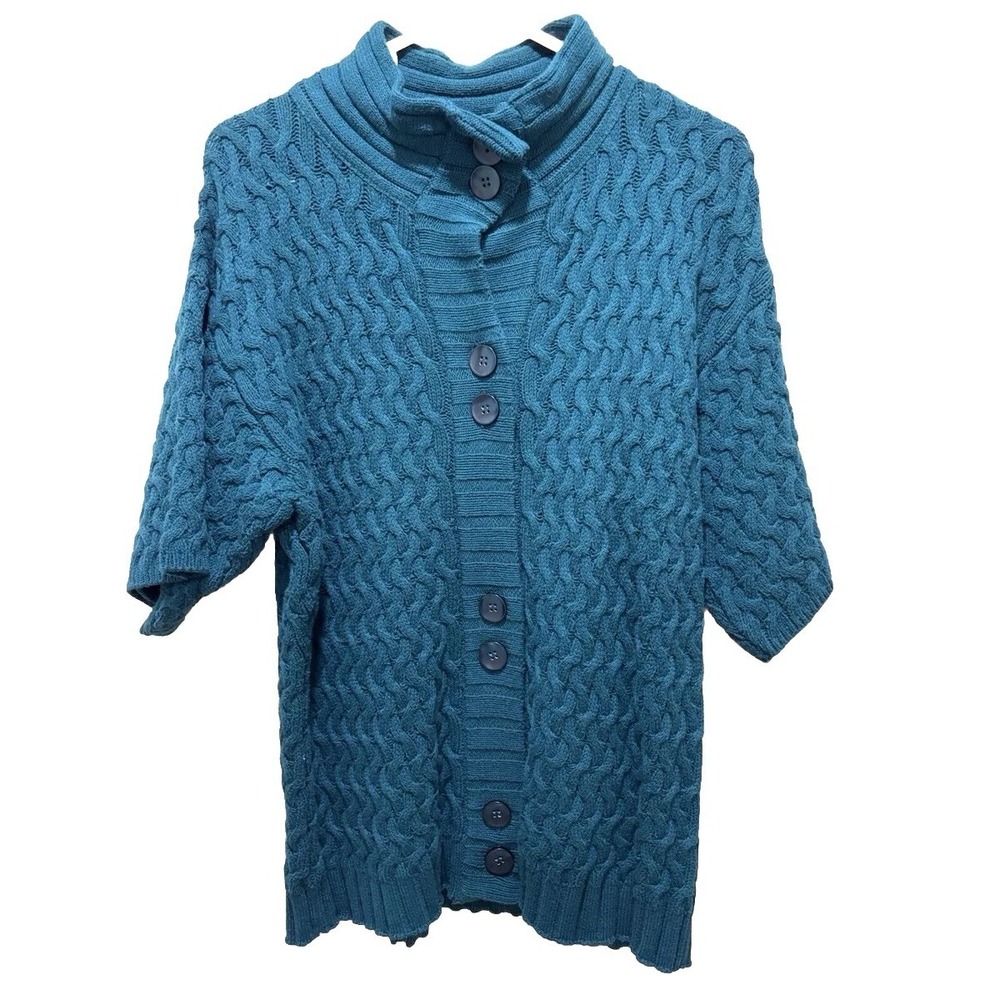 Liz & Co Cardigan Sweater Women‎ L Green Cable Knit Acrylic Blend Heritage